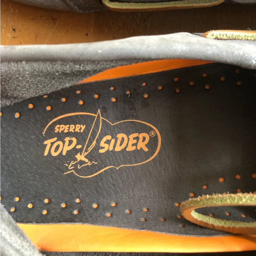 Vintage Boat Shoes Grey Leather Sperry Top-Sider Original Gray Prep Yellow Sole